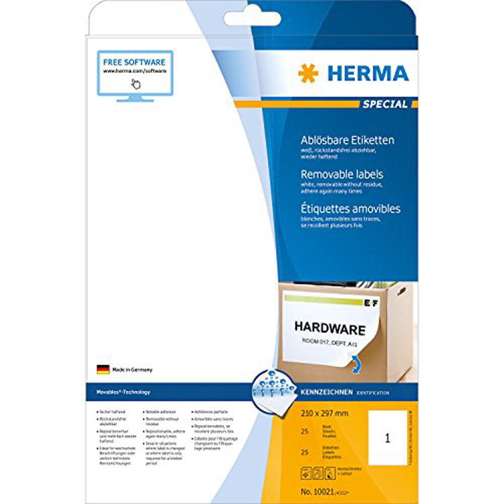 Herma Removable Labels A4 25pc (White)