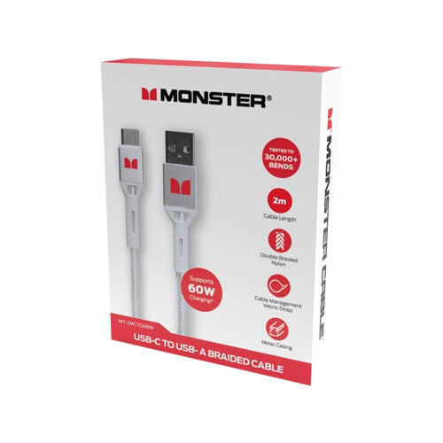 Monster USB-C to USB-A Braided Cable 2m (White)