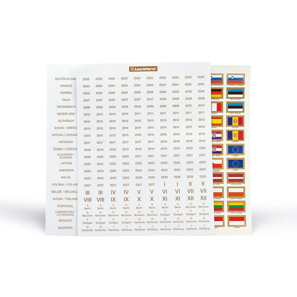 Leuchtturm Euro Flags Names and Years Labels