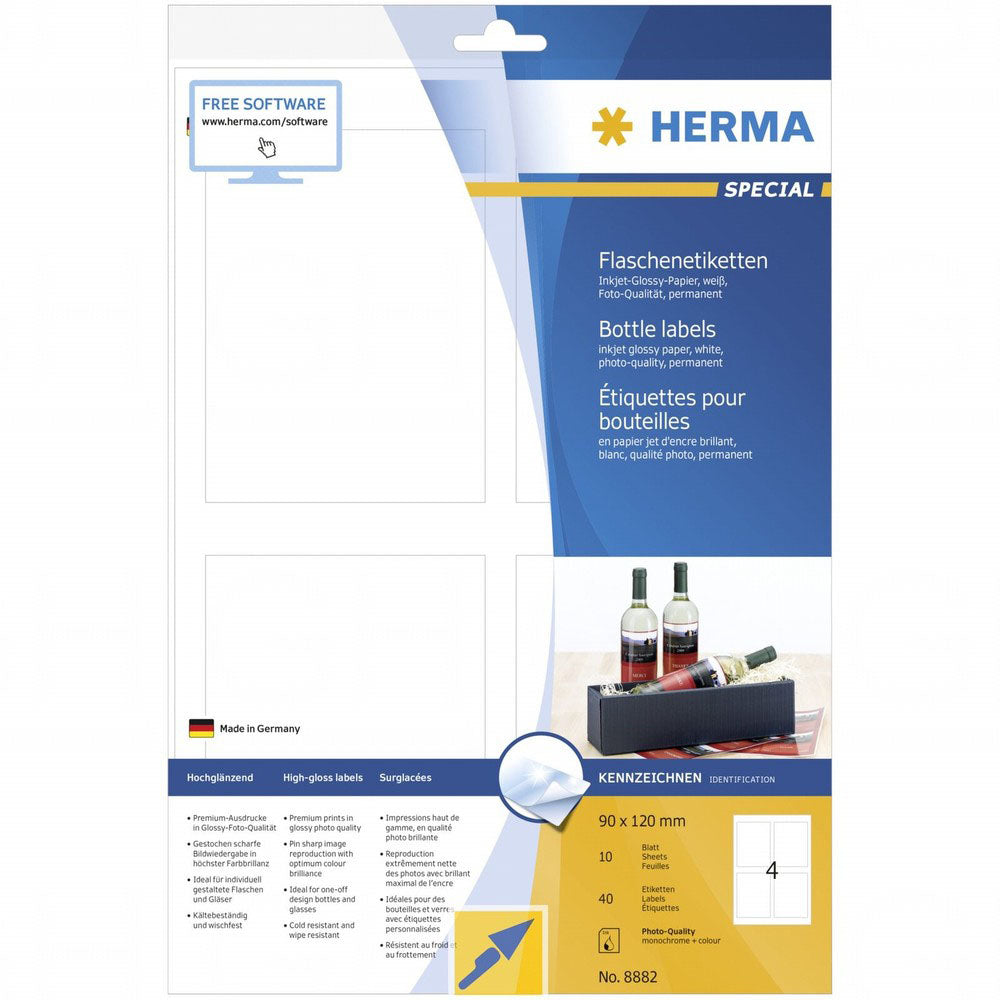 Herma Glossy Inkjet Bottle Labels A4 White (90x120mm)