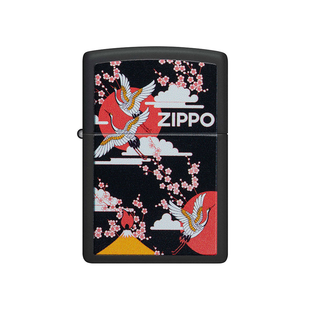 Zippo Japanese Crane Design Windproof Lighter (Matte Black)