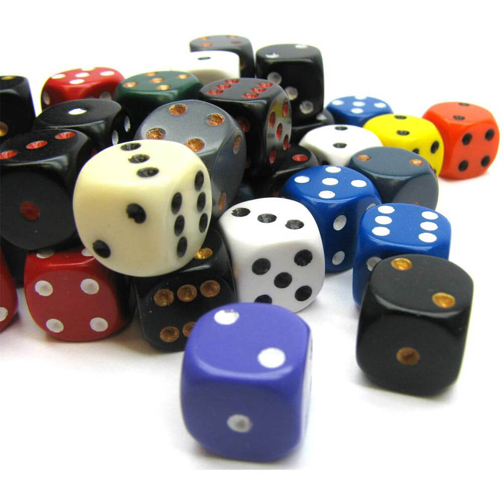 D6 Dice Assorted Loose 12mm (50 Dice)