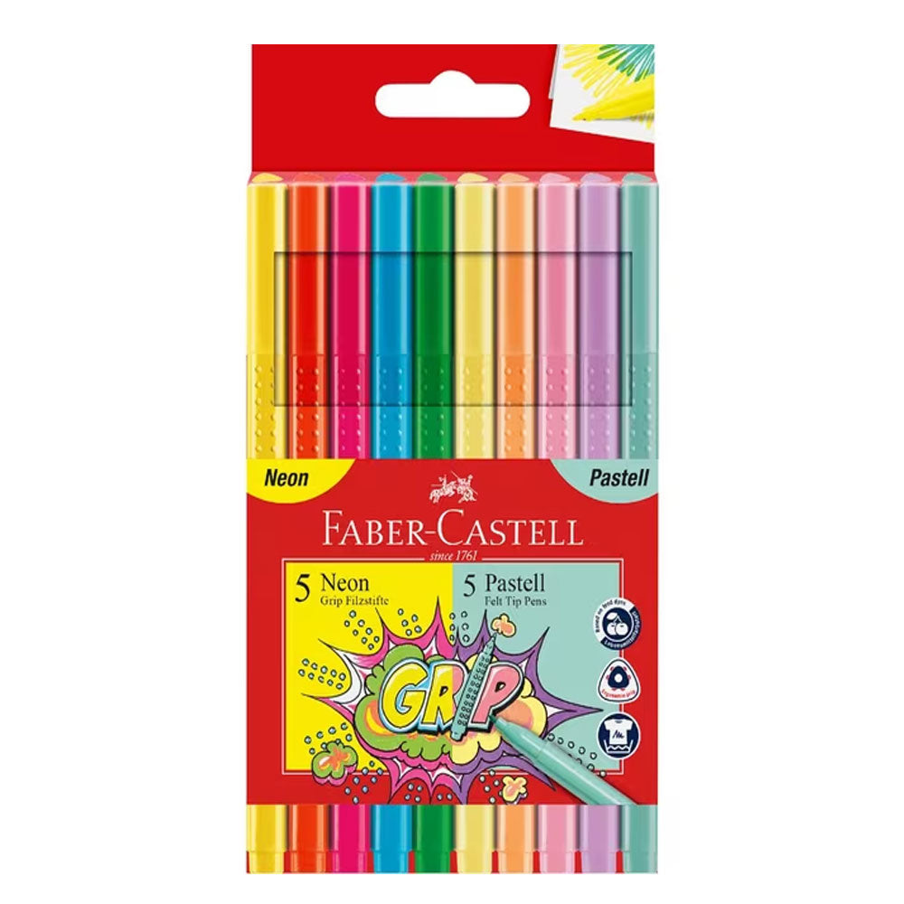 Faber-Castell Grip Pastel & Neon Colour Marker (10pk)