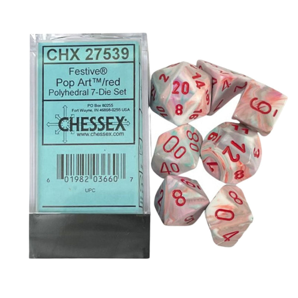 Festive Chessex Polyhedral 7-Die Set (Pop Art/Red)