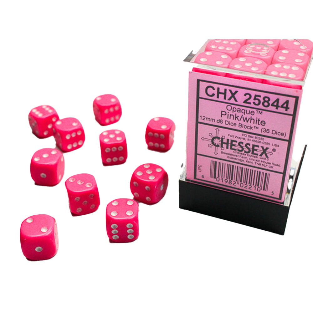 Opaque Chessex 12mm D6 Dice Block (Pink/White)