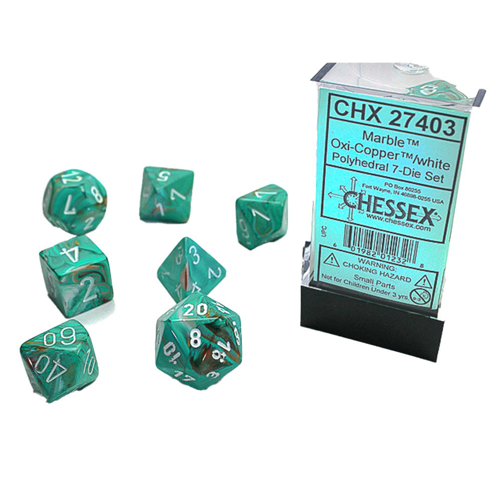 Marble Chessex Polyhedral 7-Die Set (Oxi-Copper/White)