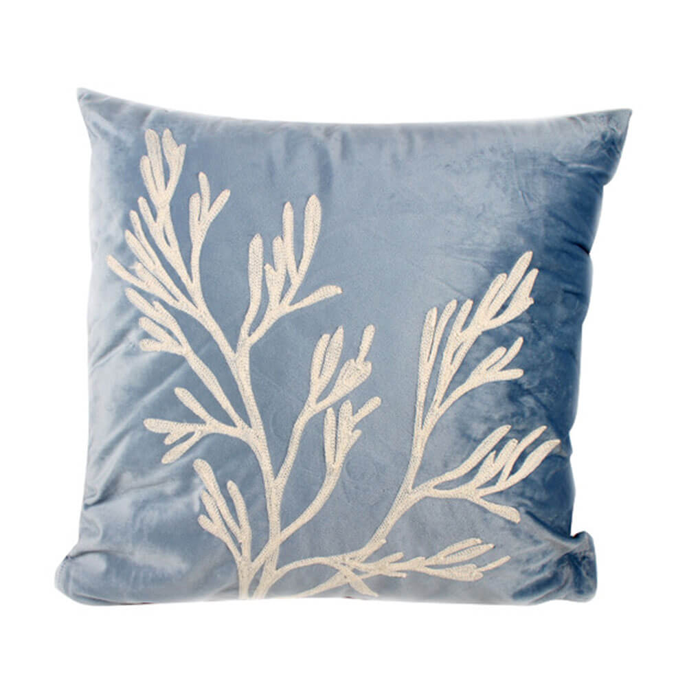 Ondine Coral Velvet Embroidered Cushion w/ Fill (45x45x10cm)