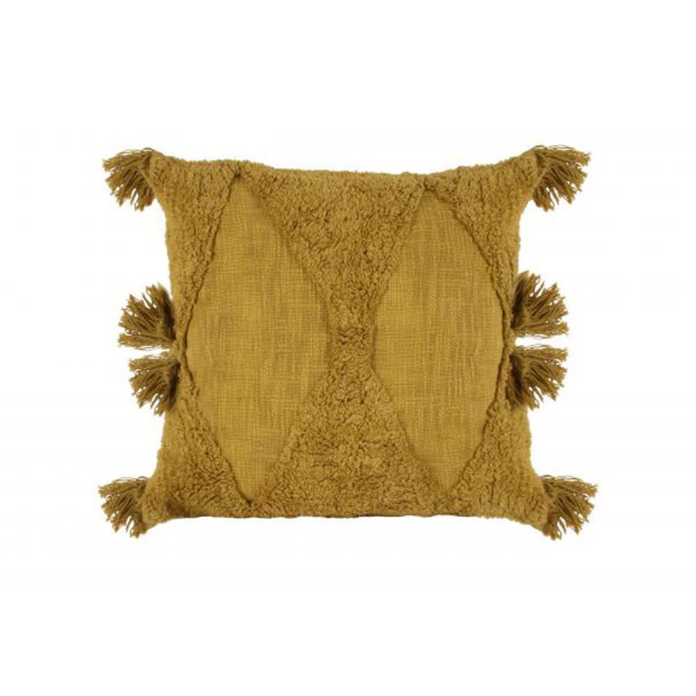 Ximena Tufted Cotton Cushion with Tassels Olive (45x45cm)