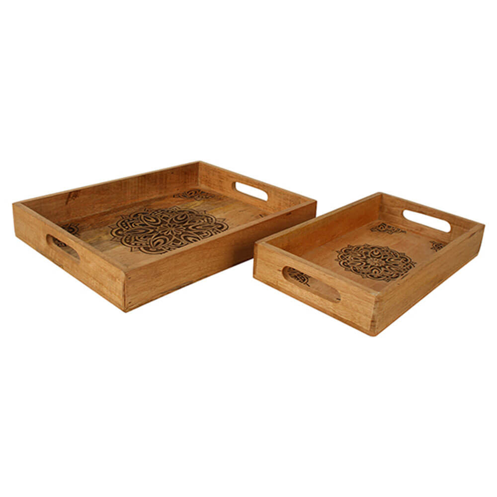 Harmony Mango Wood Serving Trays Set of 2 (Large 36x25x6cm)