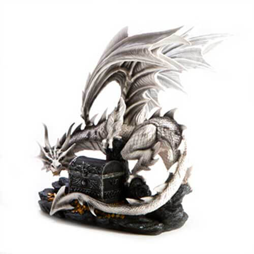 Large White Dragon Guarding Trinket Box
