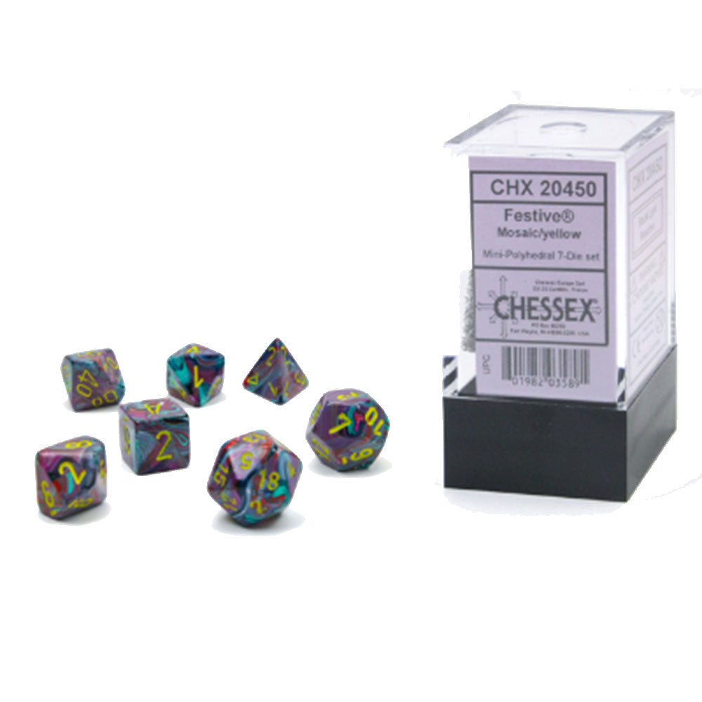 Mini Festive Polyhedral 7-Die Set (Mosaic/Yellow Set)