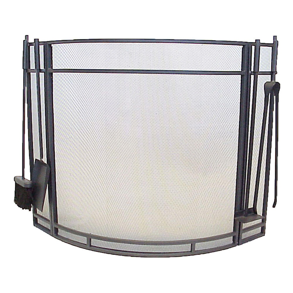 FireUp Grey Heavy Duty Curved Firescreen w/ Tools (74cm H)