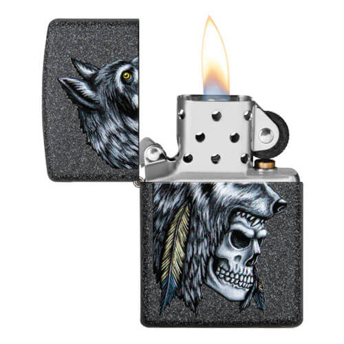 Zippo Iron Stone Wolf Skull Lighter