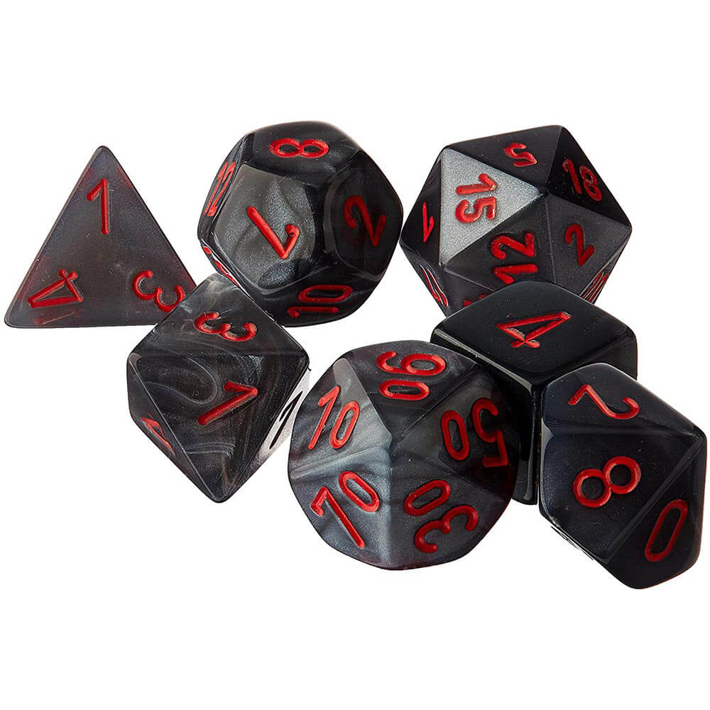 D7 Die Set Dice Velvet Polyhedral (7 Dice/Black/Red)