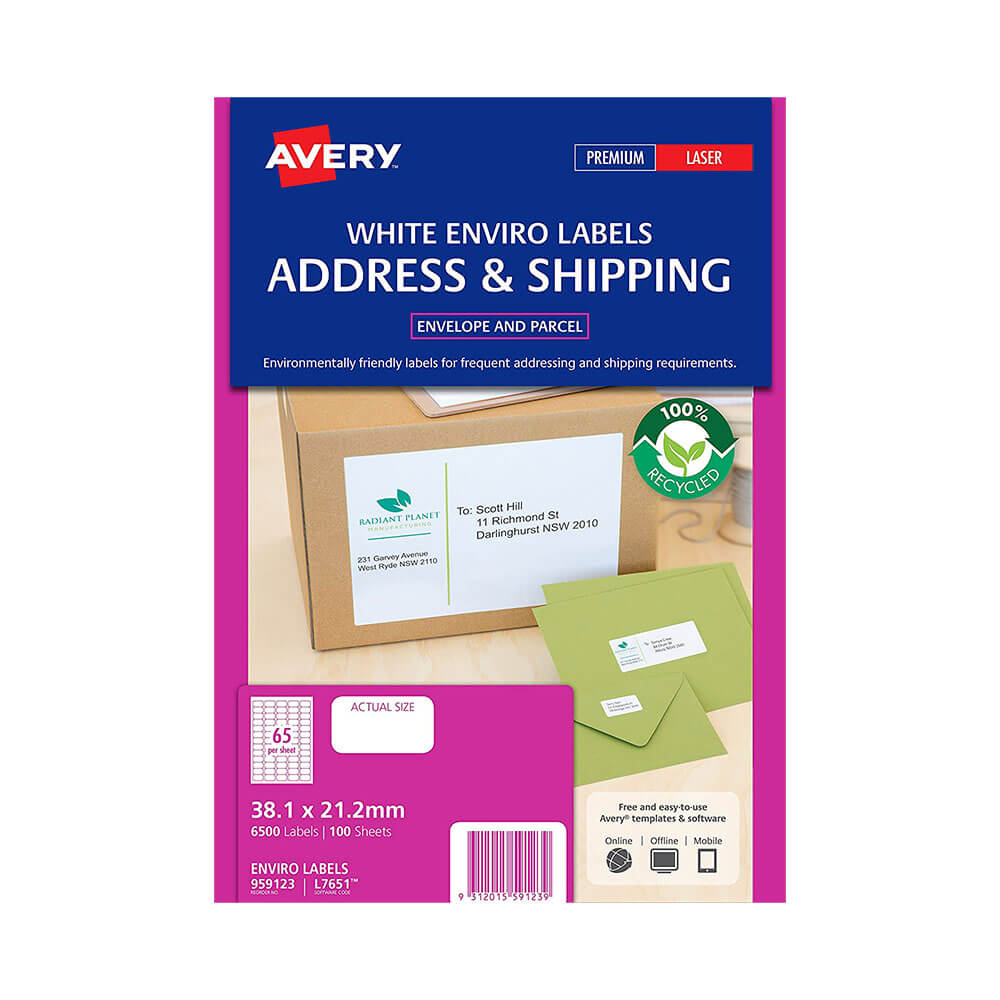 Avery Enviro 100% Recycled Labels White (100pk)