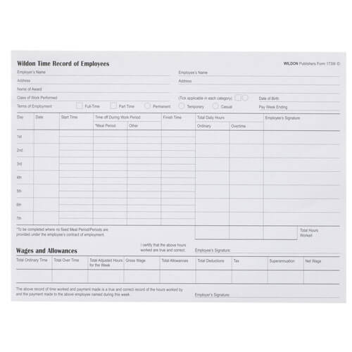 Wildon Time Record of Employees Book