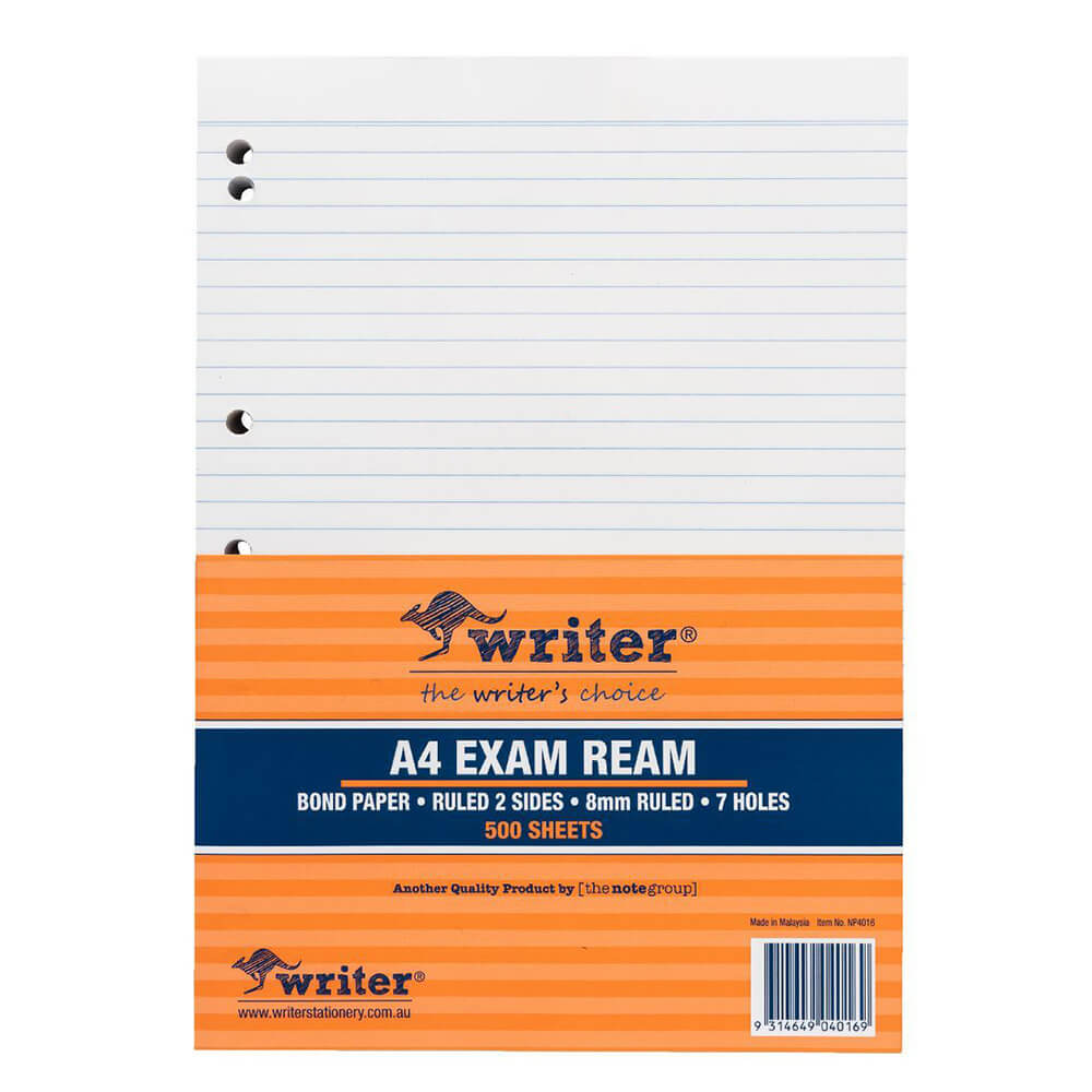 Writer A4 8mm Ruled Exam Paper w/ Margin (55gsm)